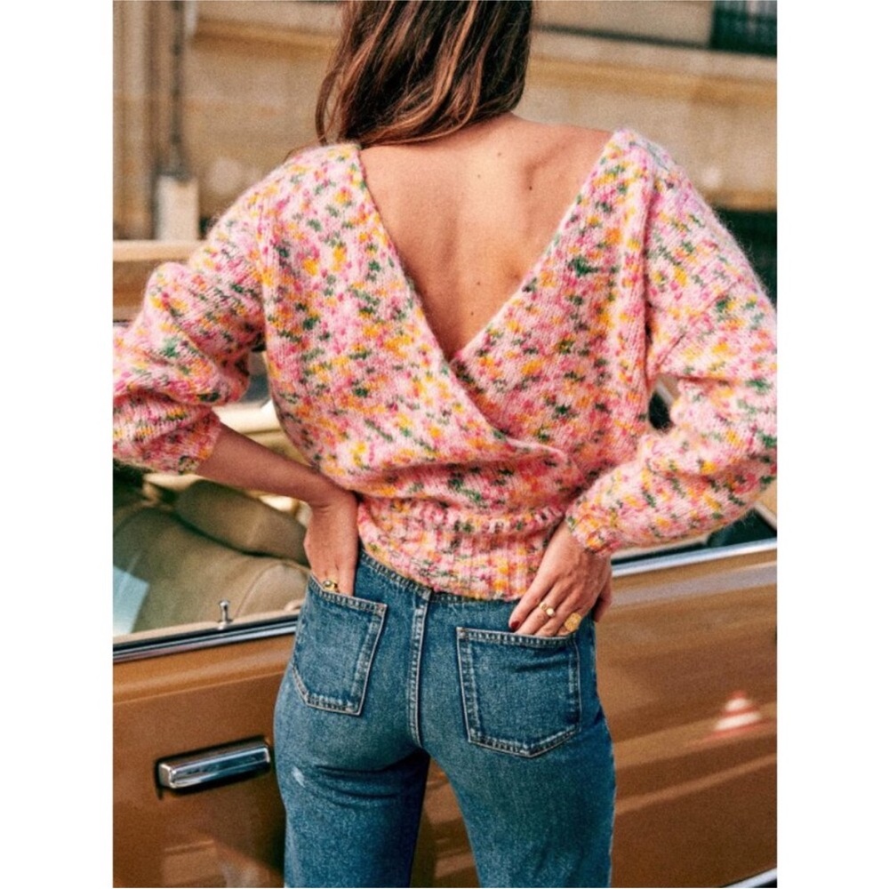 Sezane Pink Multicolor V-Back Sweater